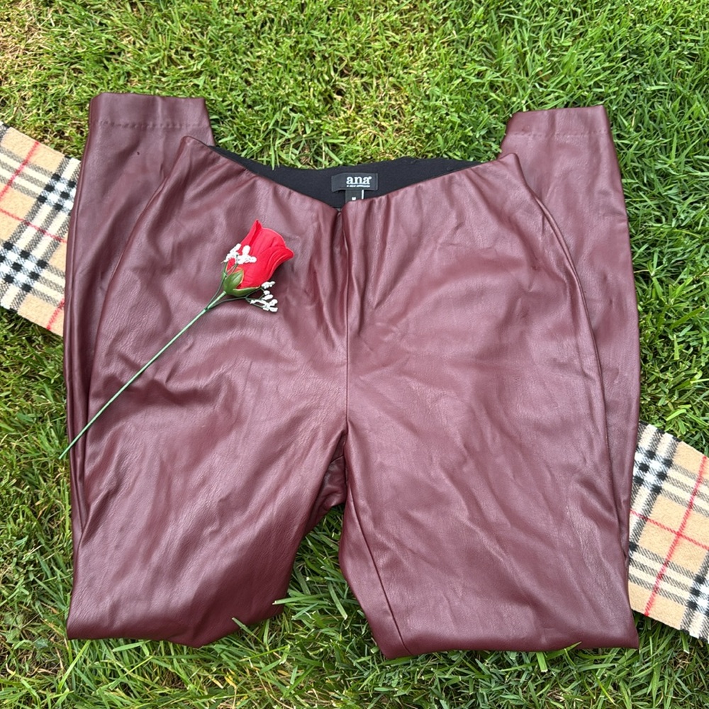🩷 A.N.A. - Faux Leather; Flattering Pull-On Merlot Straight Leg Pants; Size M!